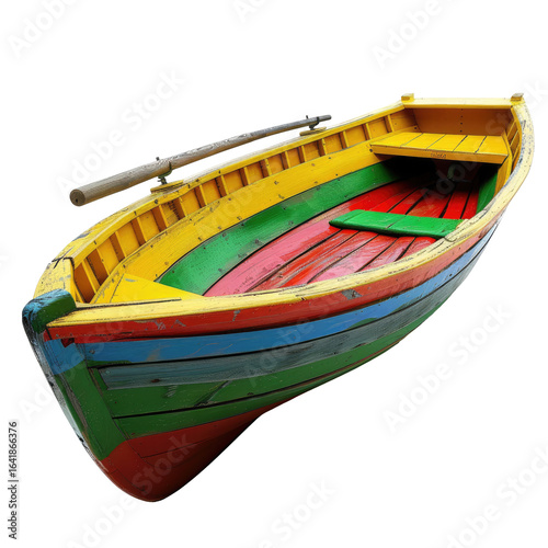 Colorful Rowboat on Shore, Coastal Scene, Peaceful Day