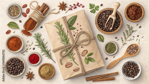 Flat lay composition of various colorful spices