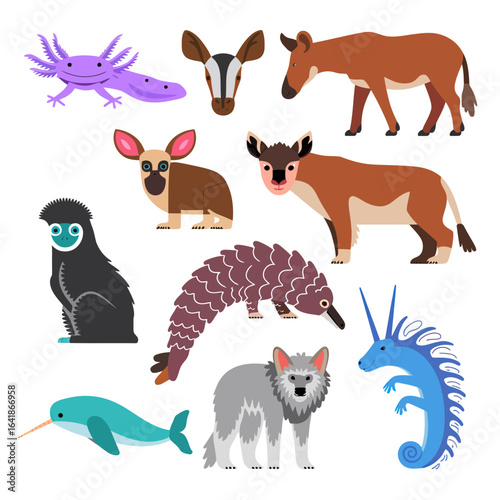 vector geometric animal faces, each composed of various polygons and bright colors. The animals are stylized in a low-poly art style, giving them a modern and artistic appearance. Each face 