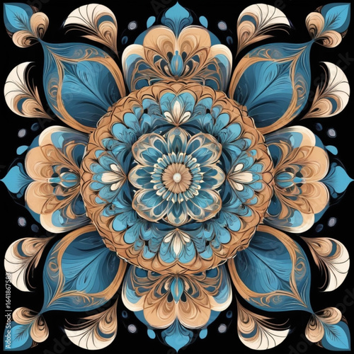 Beautiful Symmetrical fractal mandala, flower or butterfly, digital artwork for creative graphic design. Computer generated graphics.
