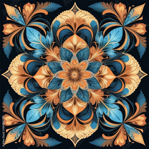 Beautiful Symmetrical fractal mandala, flower or butterfly, digital artwork for creative graphic design. Computer generated graphics.
