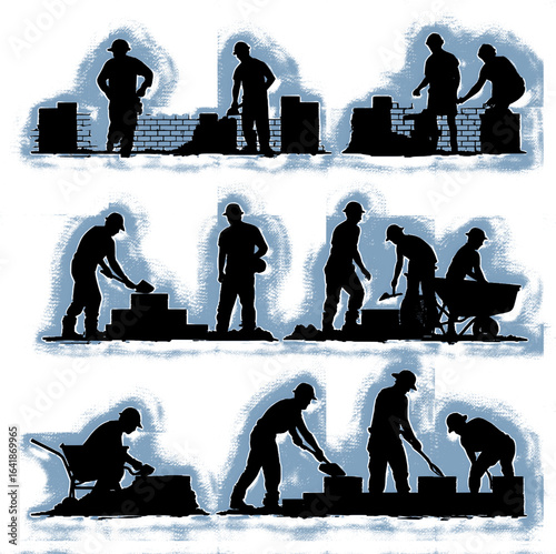 Bricklaying worker silhouettes