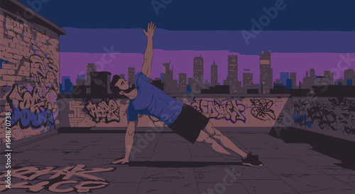 Urban Rooftop Fitness Side Plank Exercise Illustration