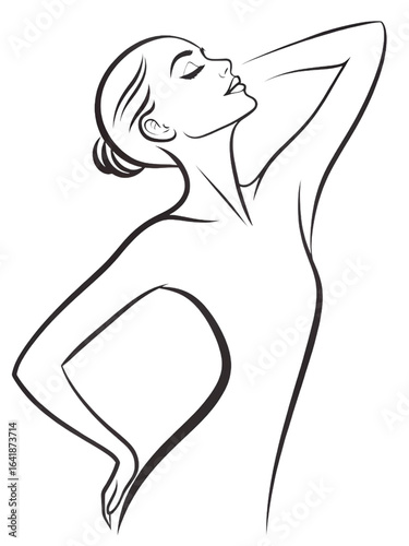 silhouette of a woman , Woman with Hands Behind Head Line Art Illustration