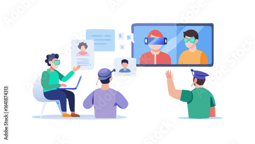 Virtual reality meeting metaverse online collaboration vr team communication remote work conference education 3d avatars