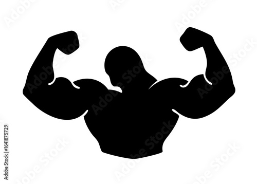 Bodybuilder silhouette flexing muscles strong man fitness gym workout bodybuilding exercise power