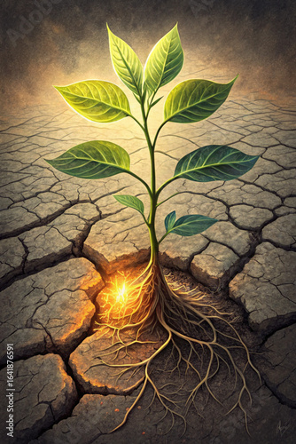 A young plant with vibrant green leaves growing from fertile soil