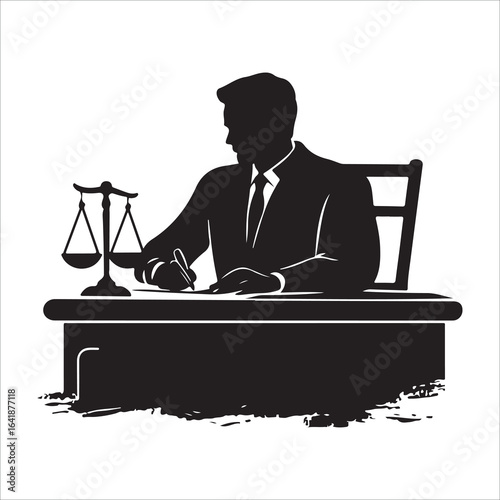 Courtroom law judge gavel justice system legal attorney lawyer scales silhouette illustration editable stock vector illustration