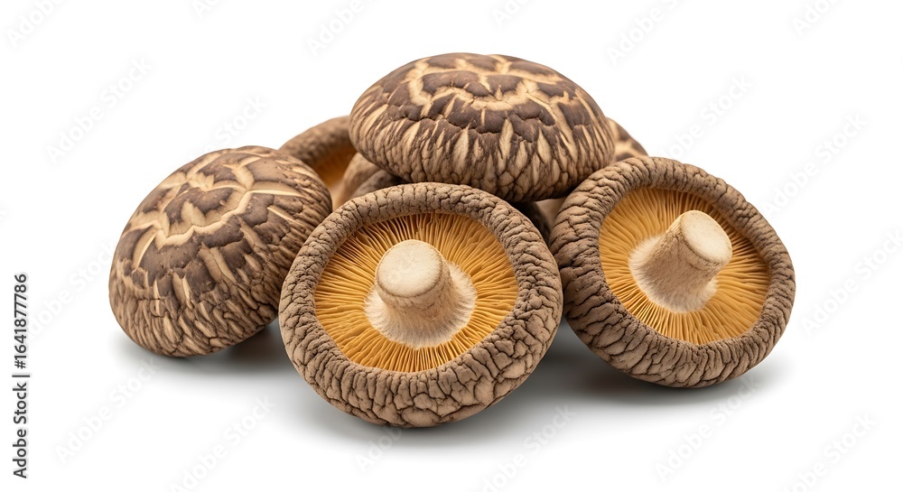 Pile of dried shiitake mushrooms on a white background Pile of dried shiitake mushrooms on a white background