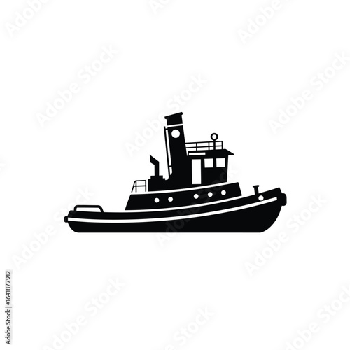 Black tugboat silhouette on white ship watercraft