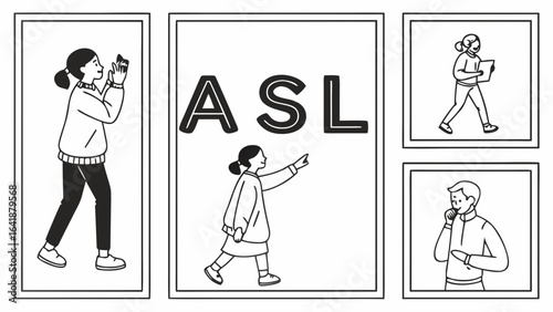 Illustration showing people communicating using asl and other forms of communication methods shown here