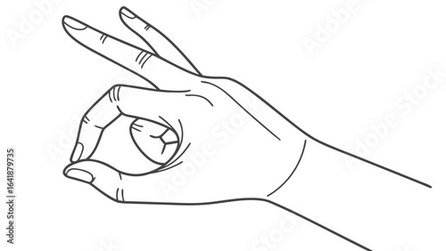 Hand gesture showing ok sign with two fingers extended in a line art style on a white background