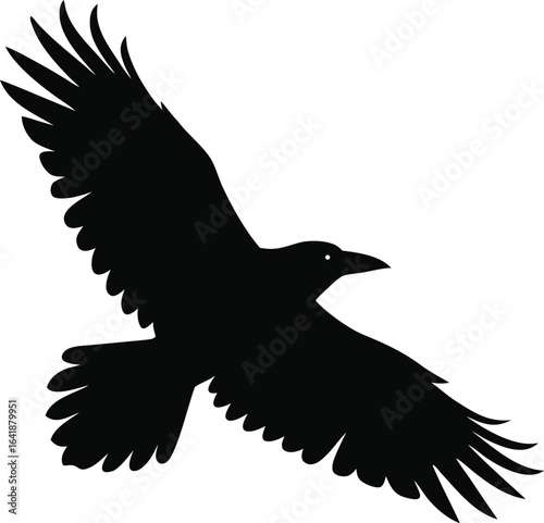 Flying Raven Crow Silhouette Vector Icon
