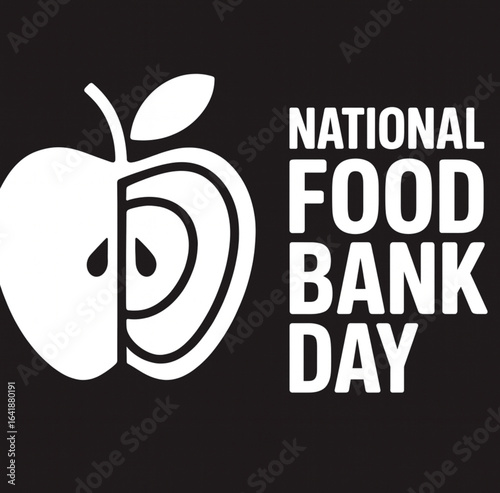 National Food Bank Day logo with a minimalist apple icon and bold typography promoting food donation and hunger relief initiatives.

