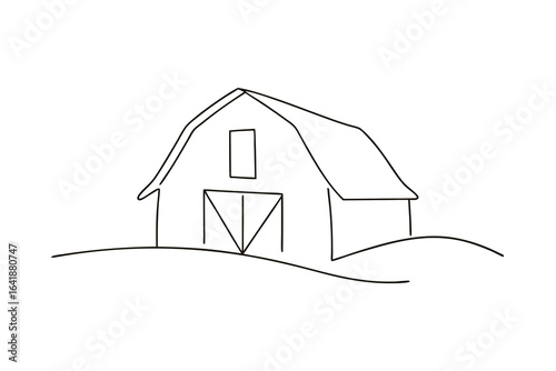 Minimalist single line drawing a barn with a gambrel roof large doors farm building