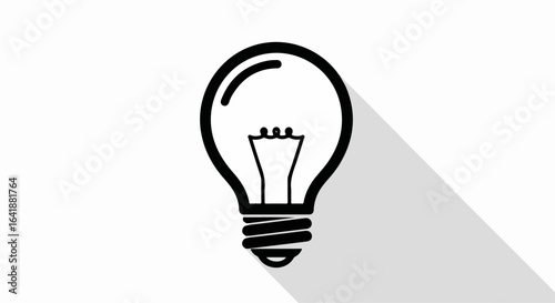 Black Outline Lightbulb with Shadow, Symbol of Idea and Innovation