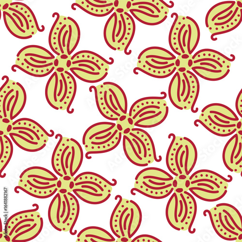 Modern and bold vector seamless pattern with large scale pink flowers on dark blue background. Hand-drawn in doodle style. Textile, background, packaging.
