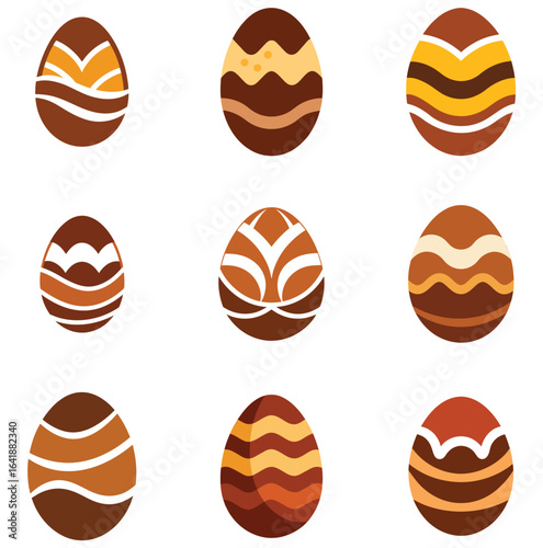 Elegant Easter Eggs with Intricate Brown and Beige Designs in Simple Art