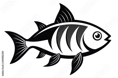 Simple Flat Fish With Fins in Black, White, and Gray Design Isolated