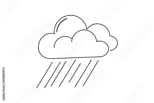 Minimalist single line drawing a raincloud with falling rain weather storm