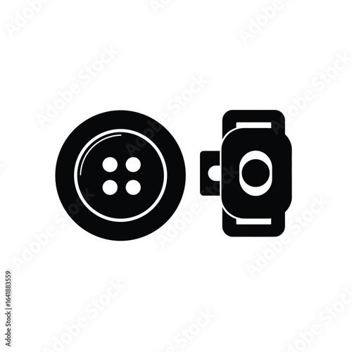 Black button and snap fastener icon vector
