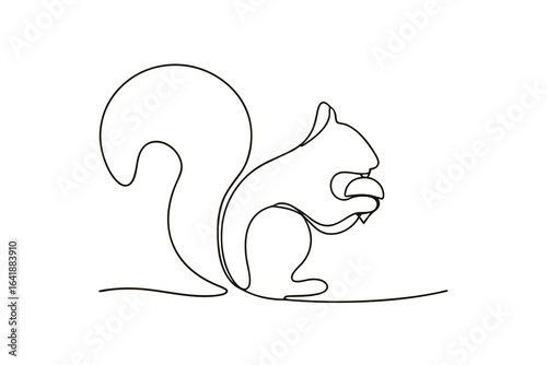 Minimalist single line drawing a squirrel holding a nut animal wildlife
