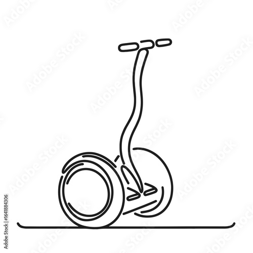 Self-balancing scooter in line art in black and white for transportation