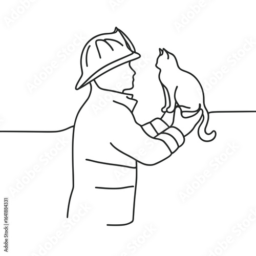 Firefighter holding cat