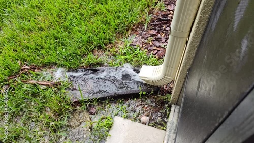 Rain water flowing to gutter of a house	