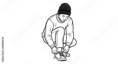 Person tying shoelaces illustration
