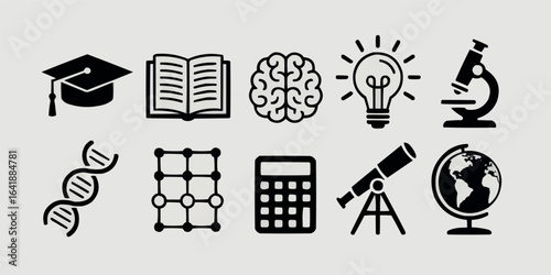 Collection of Science and Education Icons Embodying Knowledge Research and Discovery for Academic Purposes Depicting a Future of Innovation
