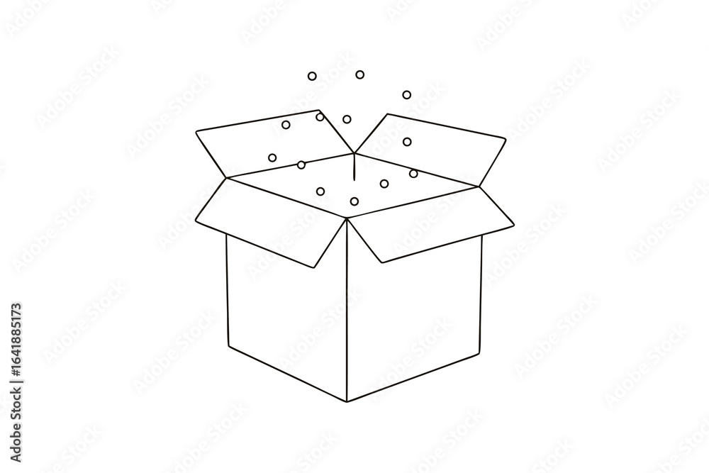Fototapeta premium Minimalist single line drawing an open gift box with confetti celebration