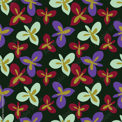 Modern and bold vector seamless pattern with large scale pink flowers on dark blue background. Hand-drawn in doodle style. Textile, background, packaging.
