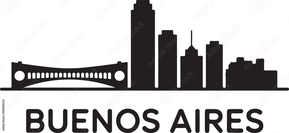 Fototapeta premium Buenos Aires skyline horizontal banner black silhouette Argentina vector on white background