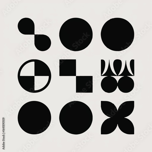 Wallpaper Mural Nine Black Abstract Shapes and Symbols on Light Gray Background Torontodigital.ca