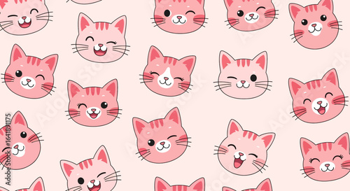A cute and playful seamless pattern featuring cartoon cats in various poses. Perfect for children's fabric, prints, and wallpaper
