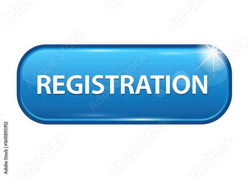 Glossy blue registration button with white text isolated on transparent background
