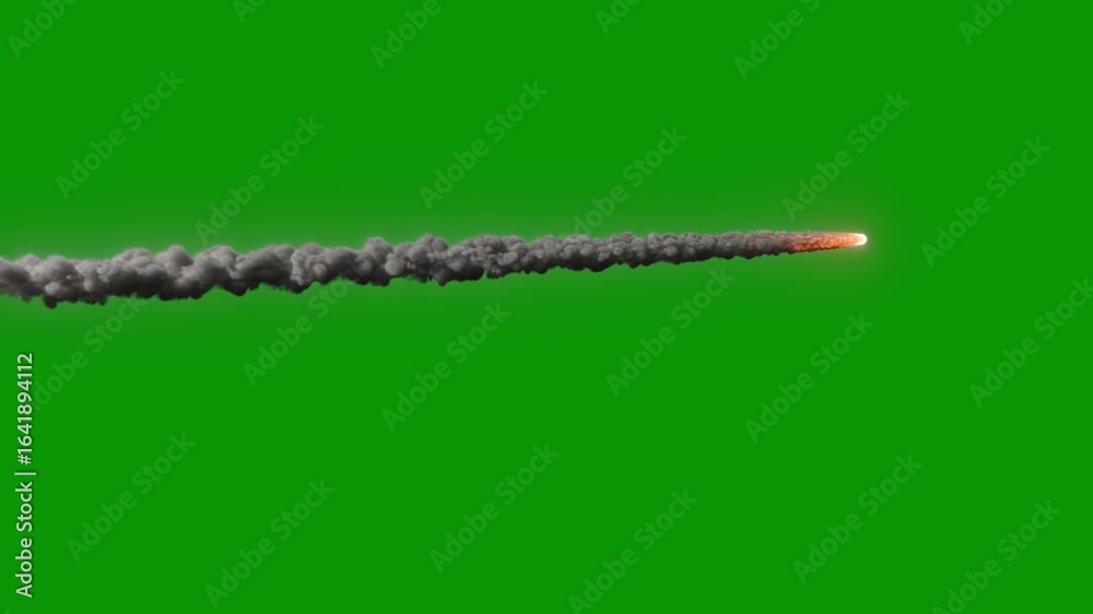 Meteor, rocket or missile 009 shooting across the sky, 4k 24p, alpha channel for transparent background
