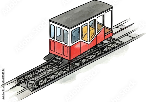Red Black Funicular Railway Car Vector Illustration