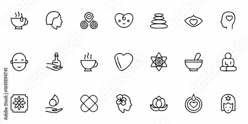 Holistic Self-Care and Wellness Vector Icons – Minimalist Line Art for Mental Health, Relaxation, Spa, and Mindfulness Projects

