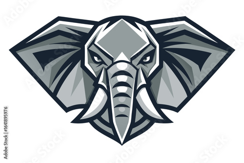 Grey formidable elephant head features large tusks and prominent ears for a powerful image