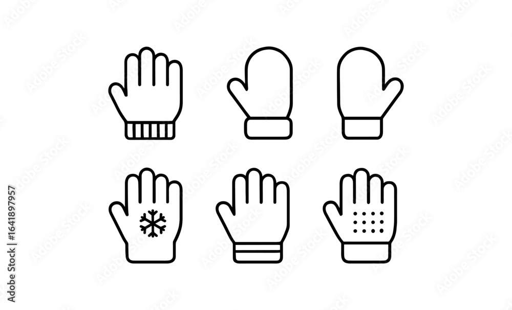 Fototapeta premium Set of winter gloves outline collection with different designs