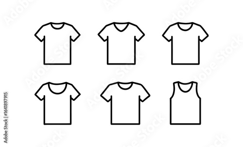 Minimalist t-shirt outline set featuring various necklines and sleeve styles