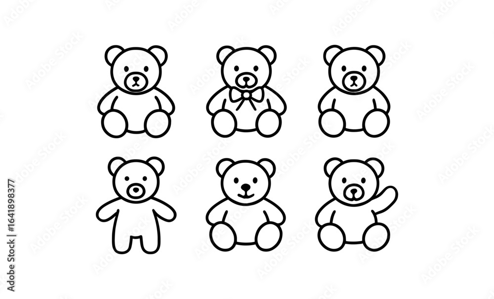Obraz premium Cute teddy bear outlines: simple black contour collection