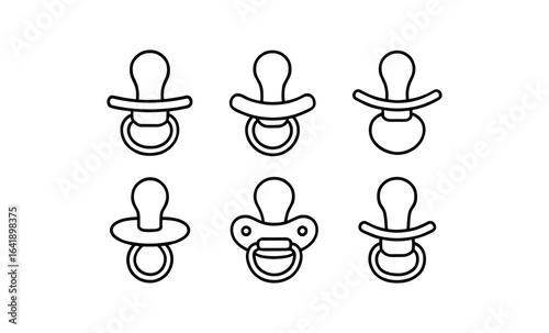 Variety of pacifier outlines: minimalist baby soother icons