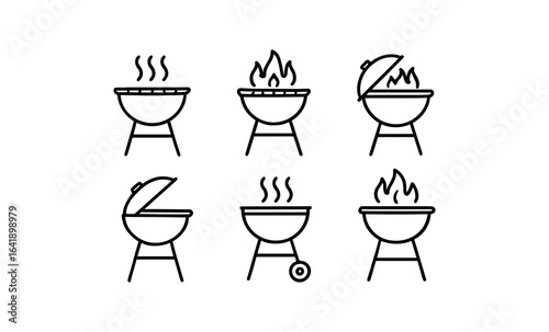 Minimalist bbq grill icons: simple line art for cooking designs