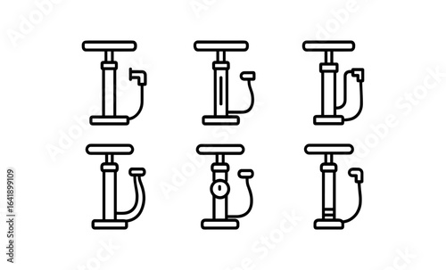 Minimalist bicycle pump icons set: linear designs for repair and maintenance