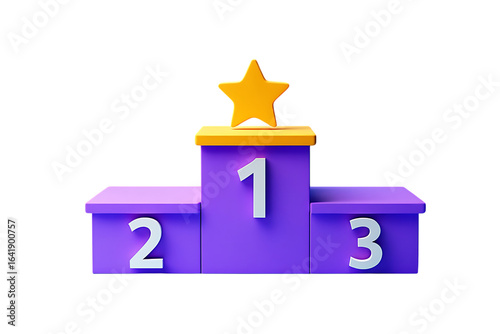 Purple three-tiered 3D award podium with a golden star on the top step, symbolizing victory and ranking.