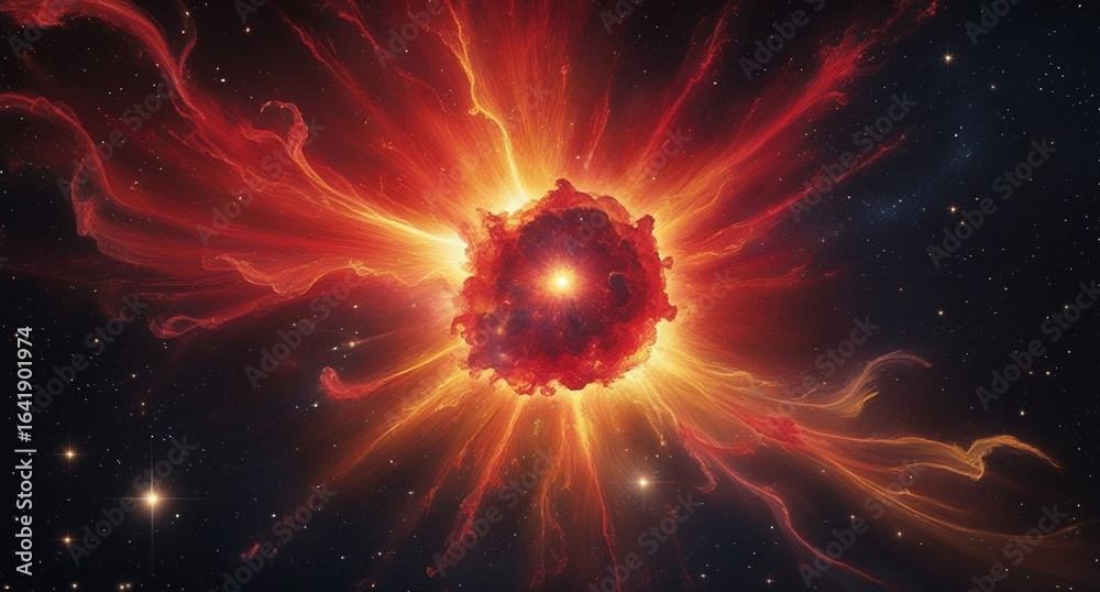 Fototapeta premium Fiery Cosmic Explosion in Deep Space