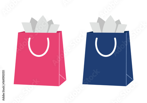 Two Shopping Bags with Tissue Paper, Pink and Blue